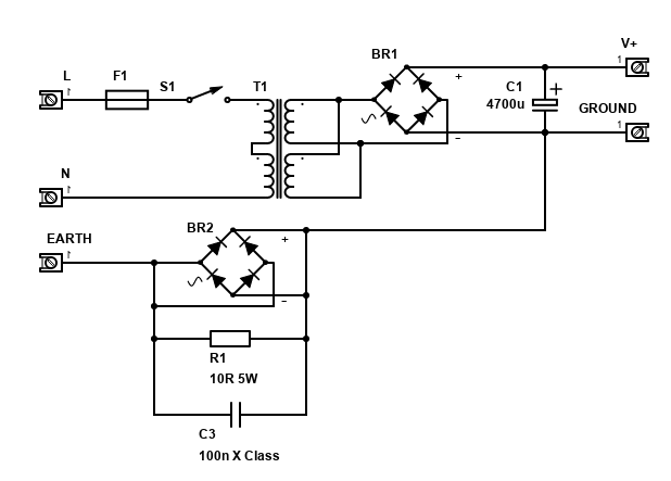 Linear PSU single rail schematic