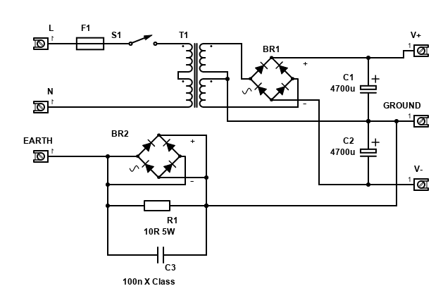 Dual/Split rail PSU example schematic