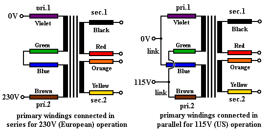 Wiring diagrams for RS Pro transformers